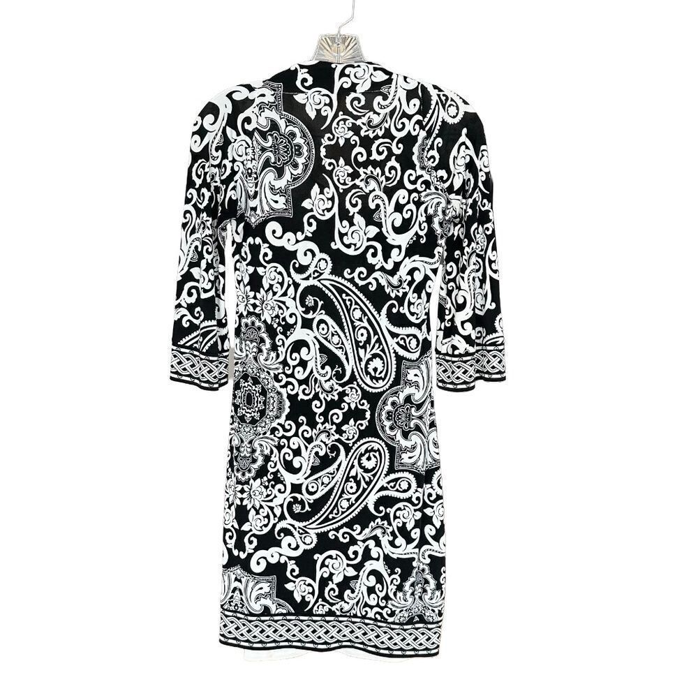 WHBM Black & White 3/4 Sleeve Square Neck Lightweight Pattern Midi-Knee Size XS - Picture 2 of 12